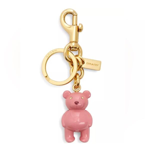 NWT Coach Bear Pink Love Sweet Teddy Key Charm Gold Keychain Limited - Picture 1 of 4